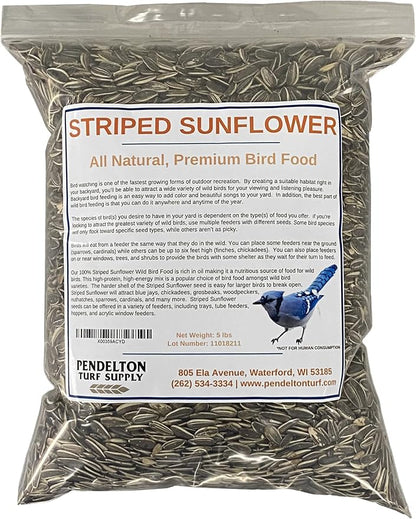 Pendelton Turf Supply Striped Sunflower | All-Natural, Premium Bird Food (5 lb Resealable Bag)