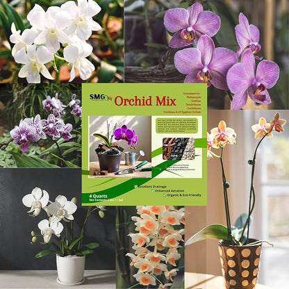 Premium Orchid Potting Mix – Hand-Blended Pine Bark, Charcoal & Perlite, Orchid Soil for Aeration, Humidity & Drainage, 4 Qt Bag – by SMG All you need, in one click