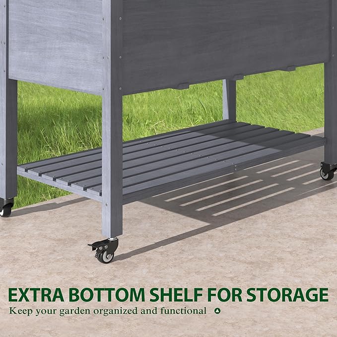 MUPATER 4 x 2FT Raised Garden Bed, Elevated Garden Bed with Drainage Holes, Planter Box with Four Wheels and Legs for Herbs and Vegetables, Greenhouse, Garden, Farm, Gray