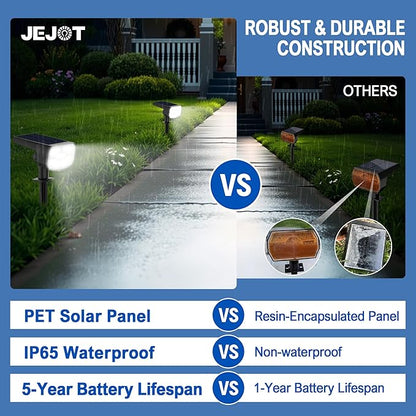 Solar Lights Outdoor Waterproof IP65, Super Bright LED, 6500K 2 Lighting Modes, Solar Powered Yard Garden Solar Spot Lights for Outside Landscape Auto On/Off -4 Pack