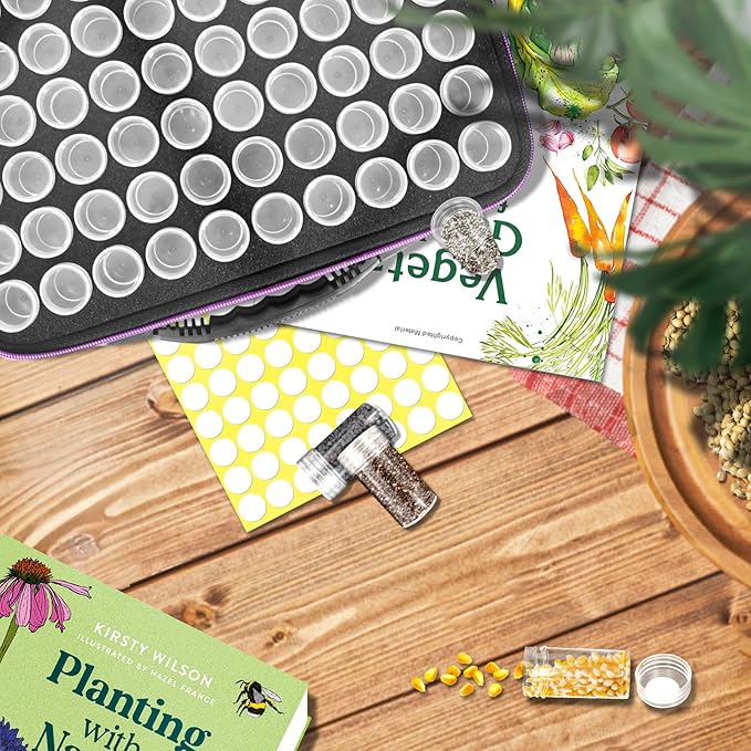60 Slots Seed Storage Organizer with 10 Envelopes, Garden Seed Packet Container with Label Stickers Zipper Bag for Flower Plants Vegetable