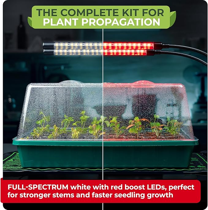 CARPATHEN Seed Starter Tray with Grow Lights and Heating Mat - 40 Cell Plant Germination Tray with 4.7" Humidity Dome Seed Starter Kit for Indoor Seed Starting and Propagation