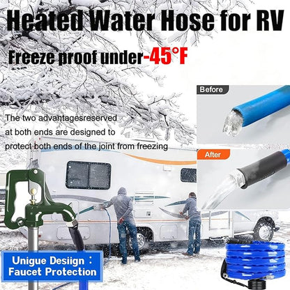 50FT Heated Rv Water Hose Camper Water Drinking Water Safe Garden Hose -45 ℉ With Electrically Heated, Lead And Bpa Free, 3/4" Adapter, Led Plug, For Rv Camper/Home Winter Accessoriesose