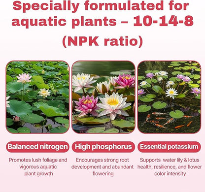 Aquatic Plant Fertilizer for Water Lily and Lotus,Water Lily Fertilizer Tablets-Fish Friendly,LotusFertilizer- Supports Lily and Lotus Blooming & Root Growth,Pond PlantFertilizer-100 Tablets
