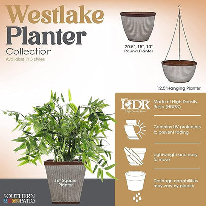 Southern Patio 15" Westlake Indoor/Outdoor Pleated Planter with Drainage Hole, Plug & Galvanized Finish, 19.56 qt. Capacity
