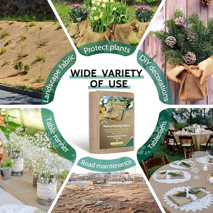 50x50 High Density Natural Burlap Plant Covers Freeze Protection, 40 in x 30 ft Heavy Duty Jute Tree Wrap for Outdoor Winter Shrub Shield & Garden Plant Care