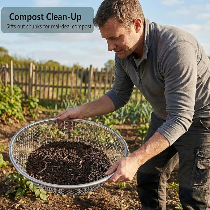 3 Pack Gardening Sand Soil Compost Sifter Perfect for 5 Gallon Bucket, 1/4 inch Mesh, 1/8 inch Mesh, 3/8 inch Mesh