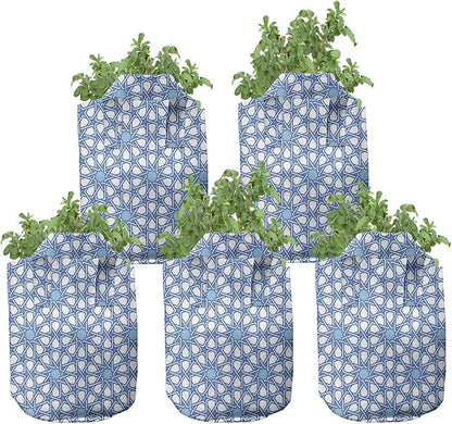 Ambesonne Pink and Orange Grow Bags 5-Pack, Polka Dots Design, Heavyduty Fabric Pots with Handles for Plants, Pink Orange