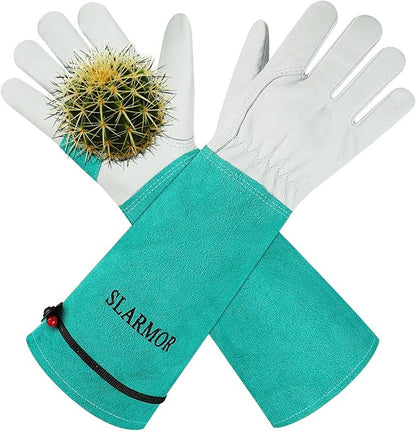 Long Gardening-Gloves Women/Men - Thorn proof Rose Pruning Heavy Duty Gauntlet, Best Garden Gifts for Gardener (Medium, Green)