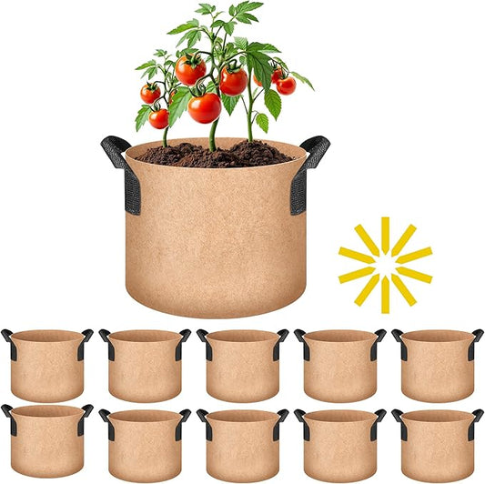 HealSmart Grow Bags 10 Pack 1 Gallon Breathable Reusable Planting Bags with Handles Non-Woven Fabric Plant Bags, Heavy Duty Gardening Pots for Indoor Hydroponic & Outdoor Vegetables Tomatoes