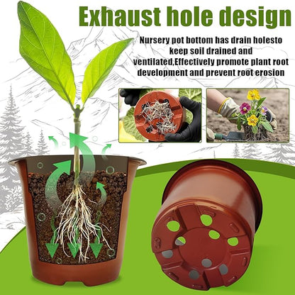 100 Packs 5.5" Plant Nursery Pots Plastic Seedling Starter pot Flower Planter Container Seed Grow Pot with Drainage Hole for Indoor Outdoor Garden Suitable for Succulent Seedling Cutting Transplanting