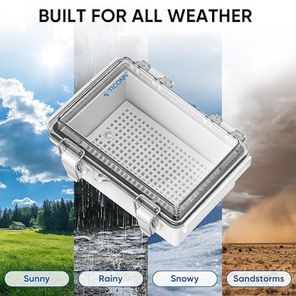 TICONN Outdoor Electrical Box Waterproof, Junction Box IP67 ABS Plastic Enclosure with Hinged Cover with Mounting Plate, Wall Brackets, Cable Glands (Off-White, 15.7"x11.8"x7.1")