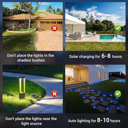 Peasur Mini Solar Ground Lights Outdoor, 8 Pack Flat Solar Powered Disc Lights, IP68 Waterproof, Anti-Rust, Landscape Lighting for Pathway Garden Yard Lawn Walkway Landscape Driveway, Blue