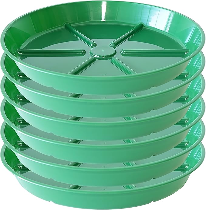 Plant Saucer Pot Tray 12 inch, 6 Packs Flower Planter Saucers and Drip Trays for Pots Planter, Heavy Duty Plant Dish Pant Plate to Catch Water for Indoor & Outdoor, Green