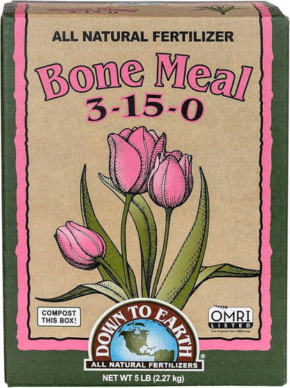 Down To Earth All Natural Fertilizers Organic Bone Meal - High Phosphorus Plant Food for Buds, Bulbs, Blooms, Flowers 3-15-0, 5 lb