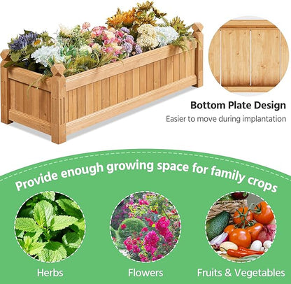 Yaheetech 43.5″ L × 16″ W × 14″ H Wooden Raised Garden Bed, Horticulture Rectangular Garden Planter Outdoor, Raised Planter Box for Patio/Yard/Greenhouse Vegetable/Flower/Herbs, Light Brown,2pcs