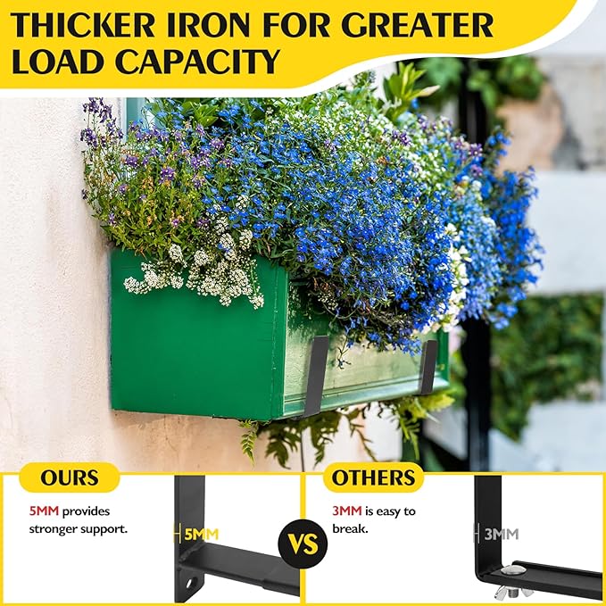 LukLoy Window Planter Box Brackets, 8 Pack Adjustable Heavy Duty Wall Mount Window Flower Boxes Outdoor with Bracket (6 to 12 in), with 70lbs Capacity, Black