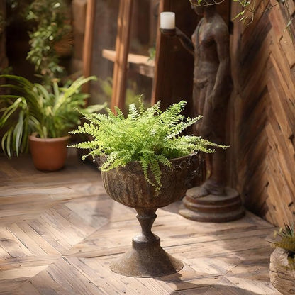 Vintage Urn Planter with Embossed Pattern, Decorative Bronze Finish Flower Pot, Classic Round Plant Pot for Outdoor Indoor Home Garden Patio Front Porch Entryway（16.2 * 12.2 * 15.8）