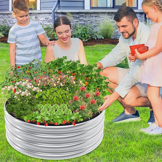 Round Fabric Galvanized Raised Garden Bed Liner, 2x2x1 Feet Outdoor Garden Planting Bags for Vegetables, Flowers, Herbs, and Succulents