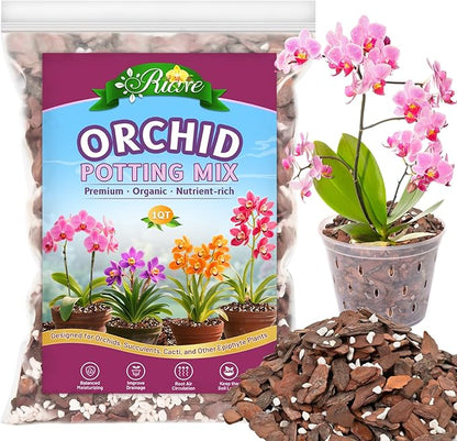 Riare 1QT Orchid Potting Mix, Natural Orchid Bark Potting Mix Soil Medium with Pine Bark and Perlite, Premium Orchid Repotting Kit for Phalaenopsis Dendrobiums, Enhanced Drainage & Root Expansion