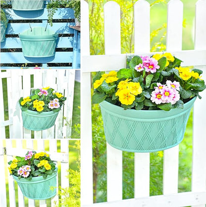 Sungmor Wall Hanging Planters,11.5 Inch Hanging Flower Pots for Railing Fence - Indoor Outdoor Balcony Wall Planter Hanging Basket, Plastic Pot Plant Container - Half Round & 3PC Pack & Green