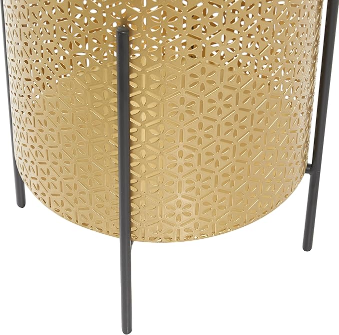 CosmoLiving by Cosmopolitan Metal Indoor Outdoor Planter Floral Cutout Small Planter Pot with Removable Stand, Set of 2 Planters 15", 14"H, Gold