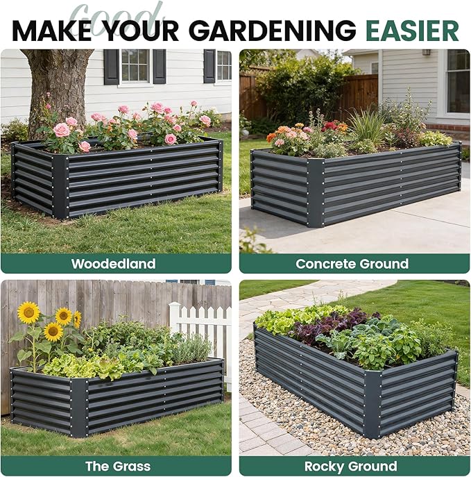 G GOOD GAIN 6x3x2 ft Galvanized Raised Garden Bed Kit, Large Metal Planter Box Outdoor for Vegetables, Flowers, Herbs, 24" Tall 269 Gallon Capacity Deep Root Design, Grey