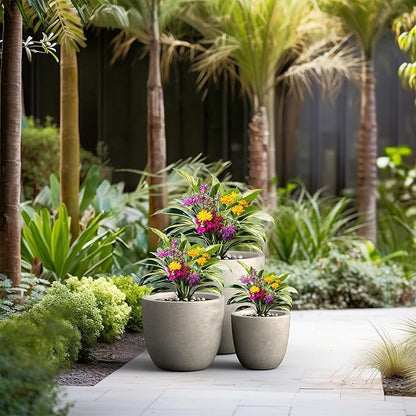 Kante 18",14",10" Dia Concrete Round Planters (Set of 3), Outdoor Indoor Large Planter Pots with Drainage Hole and Rubber Plug for Home Patio Garden, Buff Concrete