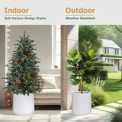 15.3" H x 15" D Conico Fiberstone Round Planter with Drainage Hole, Smooth Finishes, Weather Resistant for Indoor and Outdoor Use, Included 2 Extra Coco Mats (White, 11.7" Pot Opening)