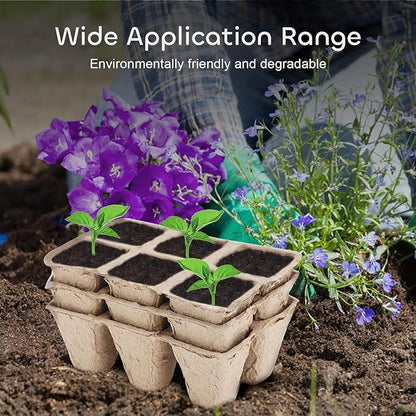 GROWNEER 144 Cells Peat Pots Seed Starter Trays 24 Packs Biodegradable Seedling Pots Germination Trays Organic Plant Starter Kit with 15 Pcs Plant Labels