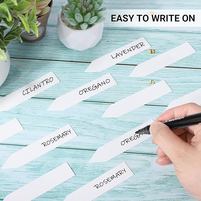Greaner 4 Inch Plant Markers, 100PCS Weatherproof Plant Markers, Plastic Plant Labels for Outdoor Garden Waterproof, Plant Name Tags for Indoor Outdoor Plants with Garden Marker Pen（White）