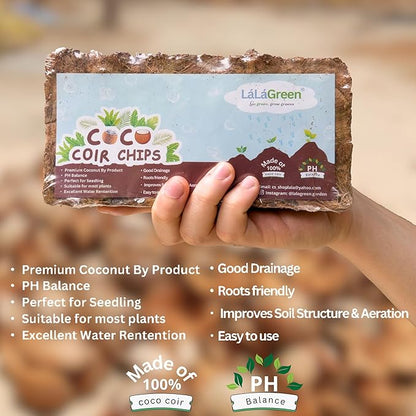 LaLaGreen Coconut Coir Chips for Plants (500g, 8 Pack) Indoor Herb Garden Seedling and Plant, Outdoor Planting Soil Vegetable Flower Orchids, Organic Compressed Coco Fiber Husk Chips Brick Peat Moss