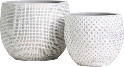 Olly & Rose Ceramic Cream Gold Plant Pot Set 2-6.8" and 5.5" Indoor Planters Cement Outdoor Flower Pots