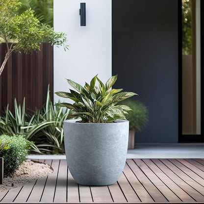 Kante Round Concrete Planter, Large Outdoor Indoor Garden Pots with Drainage Hole, 18-Inch Diameter Flower Pots for Patio, Garden and Home, Slate Gray