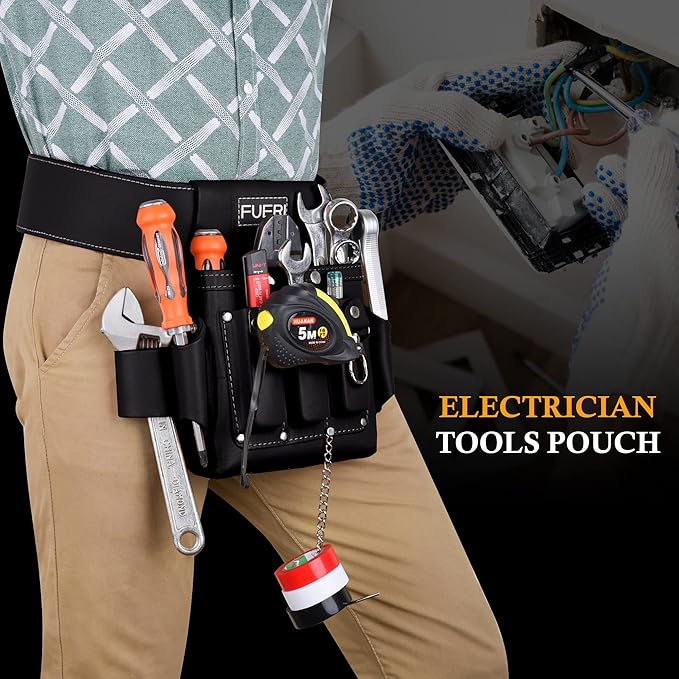 FUERI Leather Tool Pouches Carpenter Electrician Belt Bags Organizer 4 Pocket Professional Heavy Duty Pouch for Construction Framing