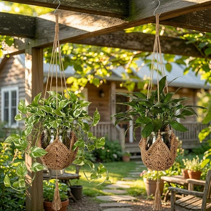 Shappy 1 Pack Jute Crochet Long Plant Hanger for 3 Inch to 12 Inch Pots, Macrame Plant Holder Rope with S Shaped Hooks for Halloween Home Decor (Brown)