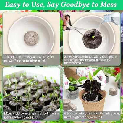 Legigo 200 PCS 40mm Peat Pellets Seed Starter Soil, Compressed Seed Starting Pods Plant Starter Soil Pods Plugs for Seedlings, Peat Pods for Starting Seeds, Herbs Tomatoes Flowers and Vegetables