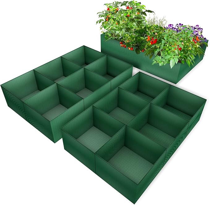 Fabric 2 Pack Fabric Garden Raised Bed with 6 Grids, Total 100 Gallon Thick Nonwoven Gardening Grow Bags Planting Container for Growing Herbs, Flowers and Vegetables