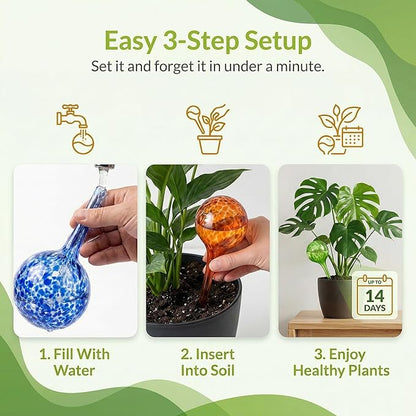 Automatic Plant Watering Globes Self Watering Planter Inserts (Set of 6) | Hands Free Multicolor Glass Bulbs | Planter Spikes to Support Indoor & Outdoor Plant Health (100ml)