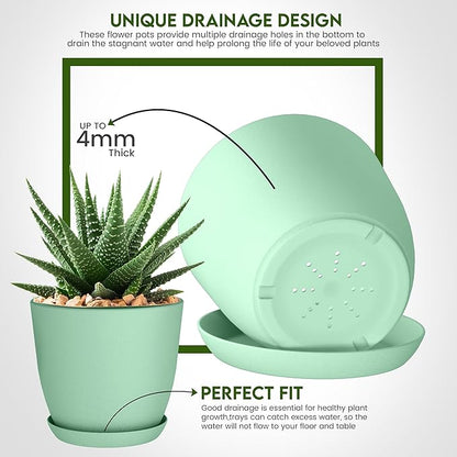 Utopia Home - Plant Pots Indoor with Drainage - 7/6.6/6/5.3/4.8 Inches Home Decor Flower Pots - Plastic Planters for Indoor Plants, Cactus, Succulents Pot (Mint, Pack of 10)