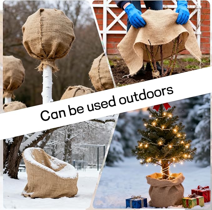 Burlap Fabrics Roll Natural Jute Burlap Garden Tree Wrap Outdoor Weed Barrier DIY Fall Halloween Craft Winter Frost Plant Landscape Blankets Cloth for Plant Gardening Shrubs (40in*12ft)