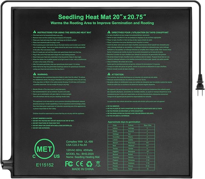 Seedling Heat Mat 20" x 20.75" Warm Hydroponic Plant for Indoor Gardening Germination Starting, Waterproof Durable