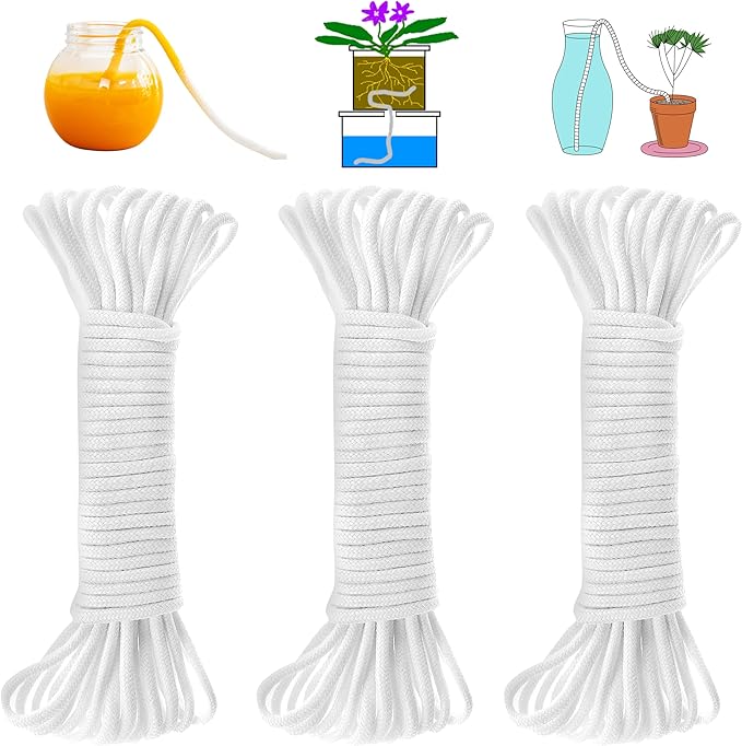 ORIMERC 300 feet 1/12 inch Self Watering Capillary Wick Cord Vacation Plant Sitter DIY Hydroponic Wicking Rope Seeds Start Planter Pot Automatic Potted Flower Passive Lazy Waterer String System Device