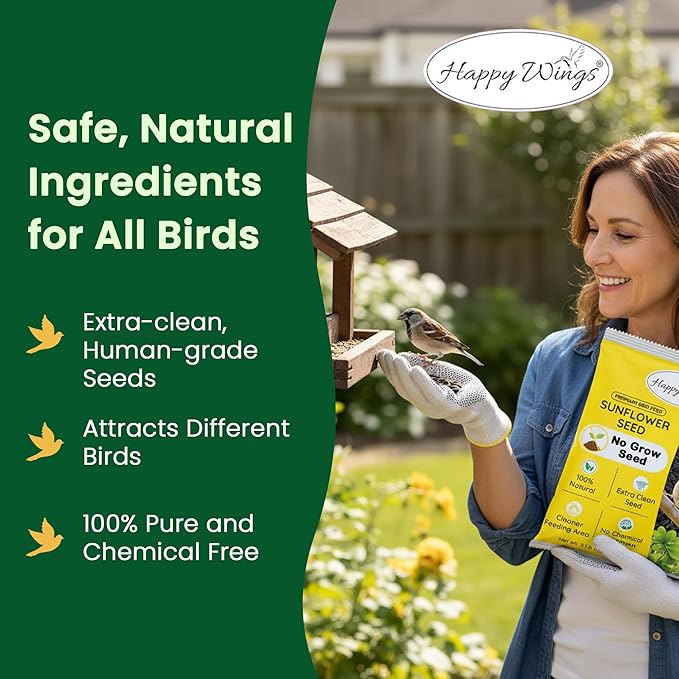 Happy Wings Black Oil Sunflower Seeds for Wild Birds 5 lbs- Combo Pack of 2 I No Grow Seed I High-Energy Bird Food Ideal for Finches, Sparrows, and More I All Year-Round Feeding.