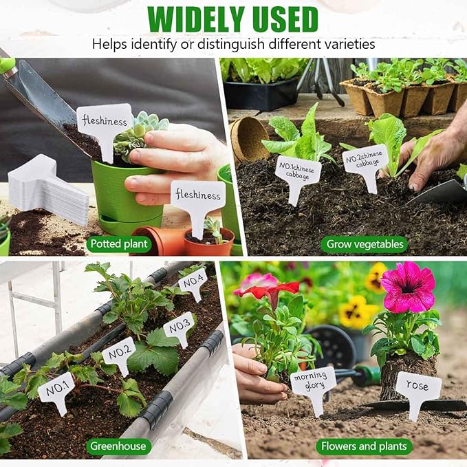 WSSROGY 120 Pcs T-Type Plastic Garden Plant Labels Tags Markers with Marker Pens for Outdoor Plants Name