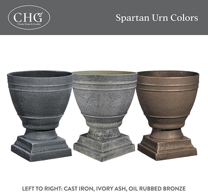 Classic Home and Garden Spartan Urn Planter - Timeless Plant Urn for Floral Displays - Durable Indoor & Outdoor Plastic Garden Planters (14”, Oil Rubbed Bronze)
