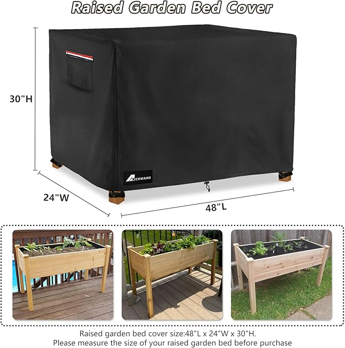 Outdoor Raised Garden Bed Cover,Heavy Duty 600D Waterproof Elevated Wood Planter Box Stand Cover for Winter,48"L x 24"Wx 30"H Inch(Black,Covers Only)