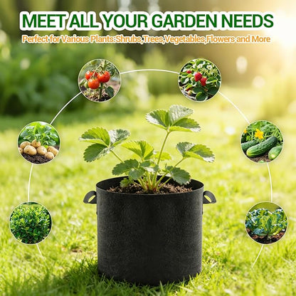 5-Pack 20 Gallon Grow Bags, Thickened Aeration Fabric Pots with Handles, Heavy Duty Plant Bags for Vegetables, Tomatoes, Potatoes, Fruits & Flowers, Reusable Garden Pots for Plants