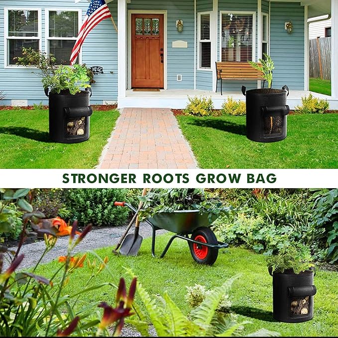 5 PCS Potato Grow Bags 15 Gallon with Flap Plant Grow Bags Garden Vegetable Planting Pots Grow Bags for Growing Potatoes Tomato and Fruits Outdoor 45cm/17.7inch Diameter 35cm/13.7inch Height