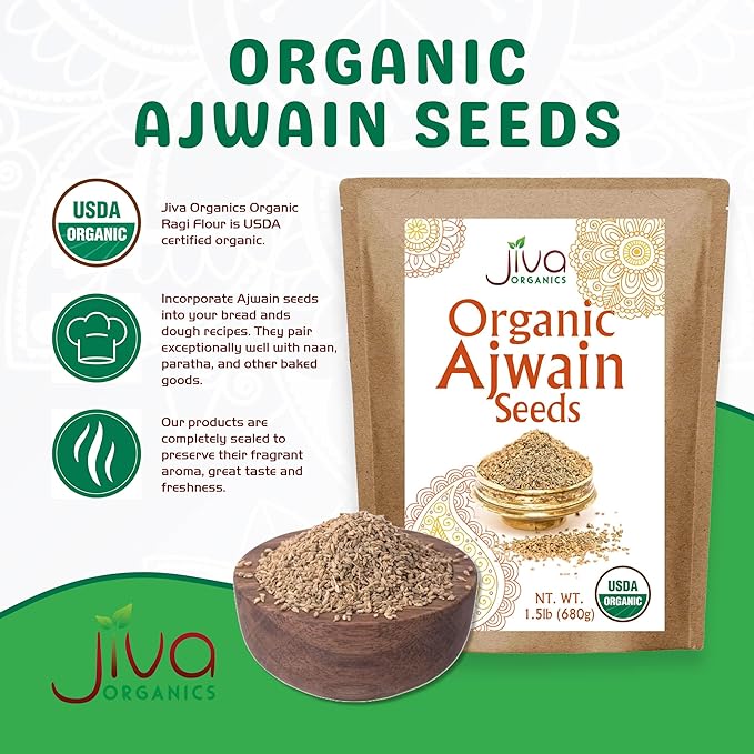 Jiva Organic Ajwain Seeds 1.5 LB Bag - Non-GMO - Bishops Weed or Carom Seeds